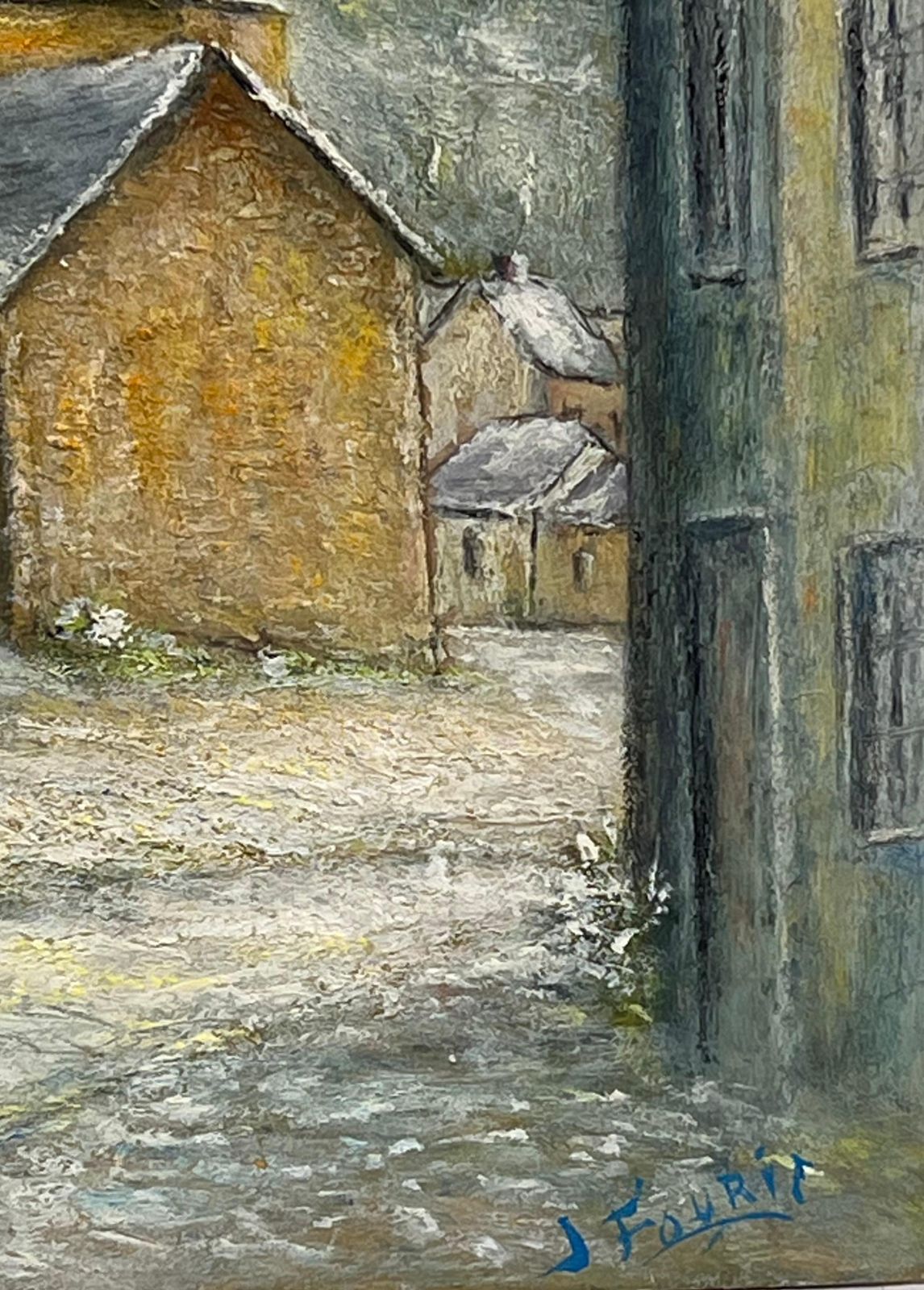 Jean Fouriesnow Covered Spine Church Roof French 20th C. Oil Painting Village Landscape photo vinterior