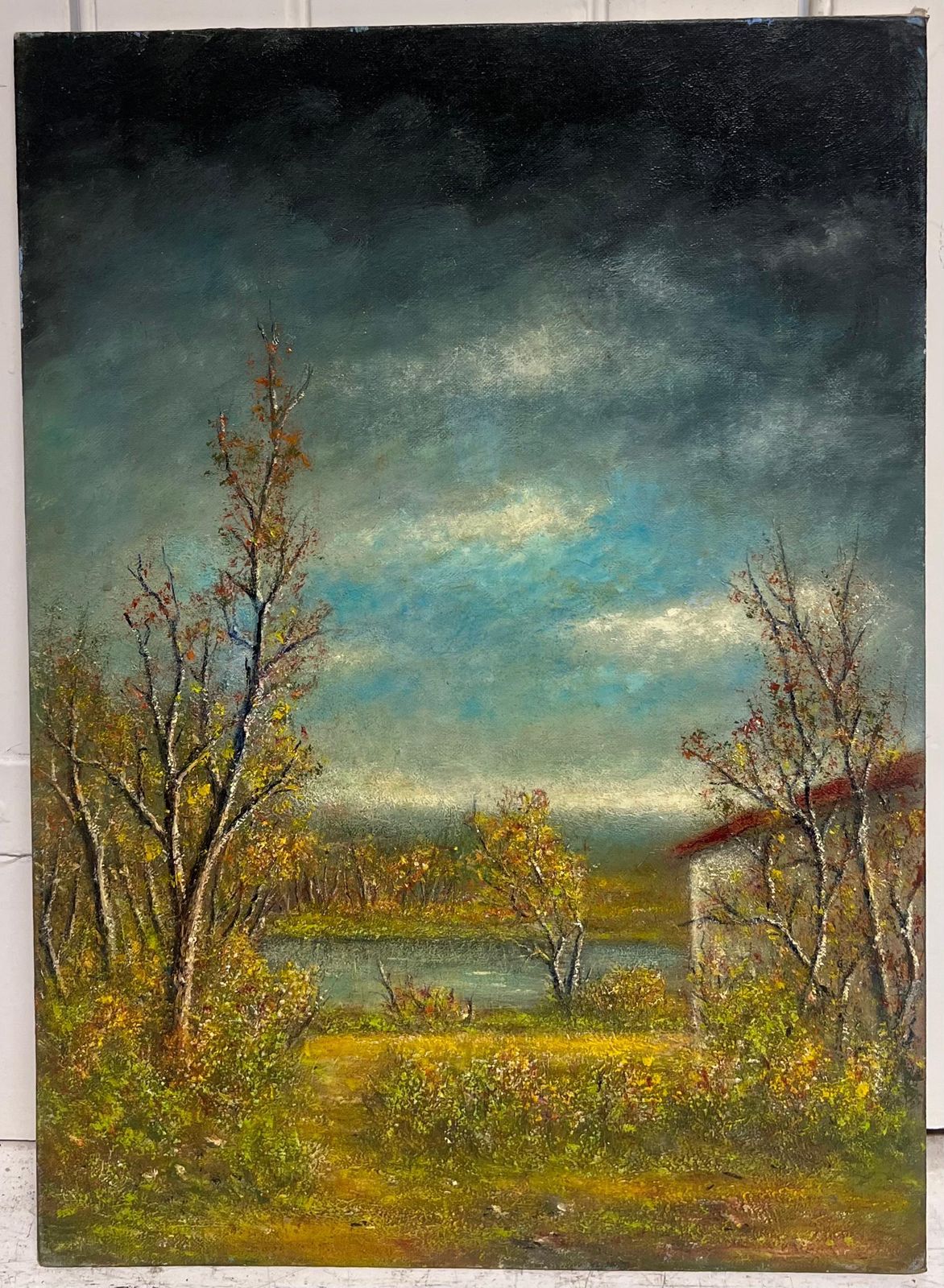 Jean Fouriemidnight Stormy Sky Over The Green River Bank Oil Painting Landscape photo furniture