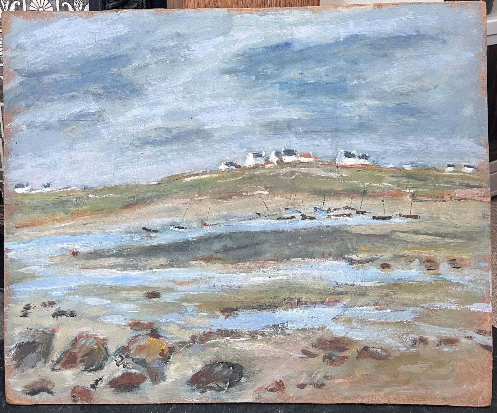 Fanch Leldry Shore With Distant Docked Sailing Boats French Landscape Oil Painting photo furniture