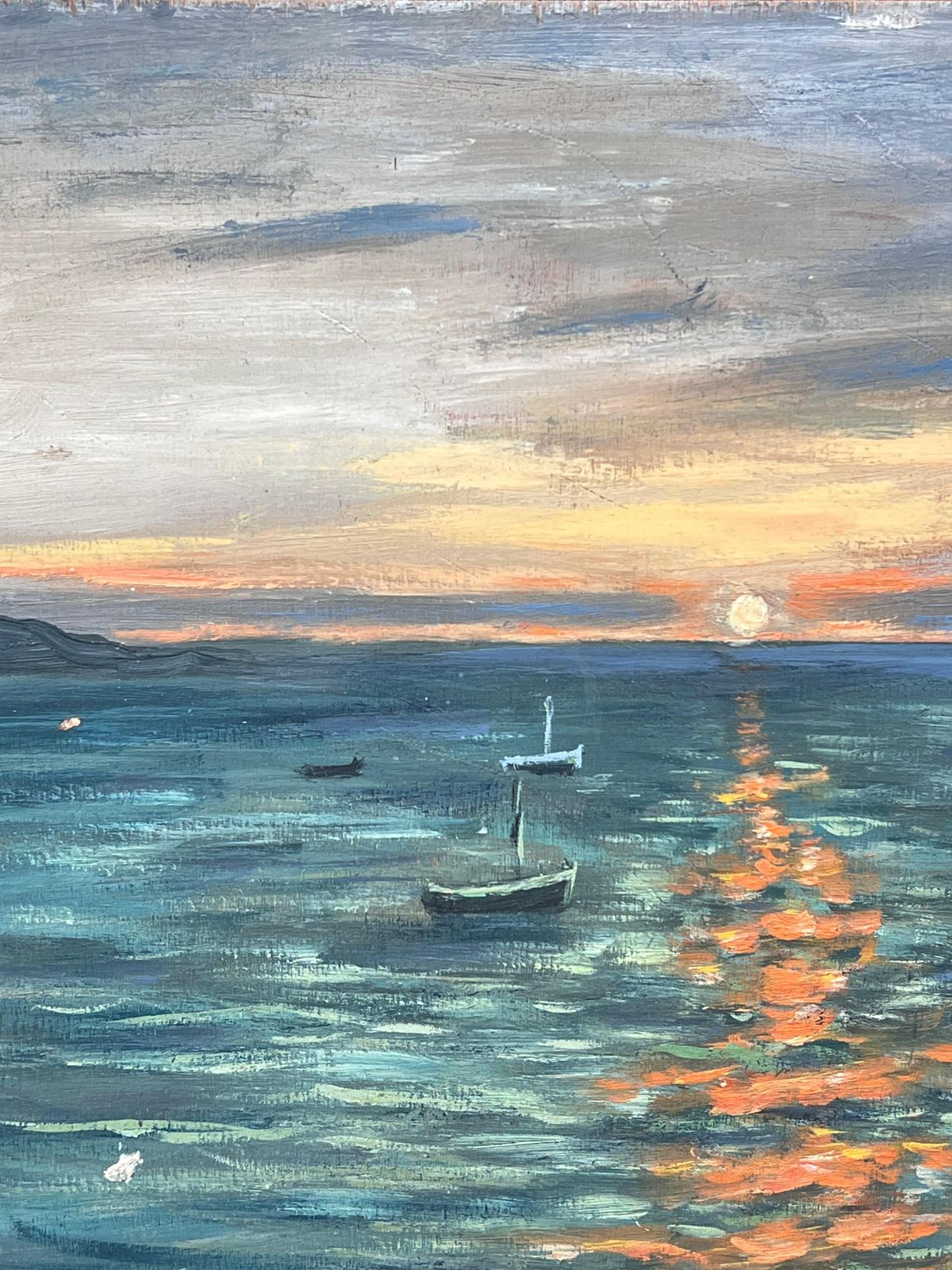 Fanch Leldappled Orange Sunset On The Bright Boat Blue Sea French Landscape Oil Painting photo buy