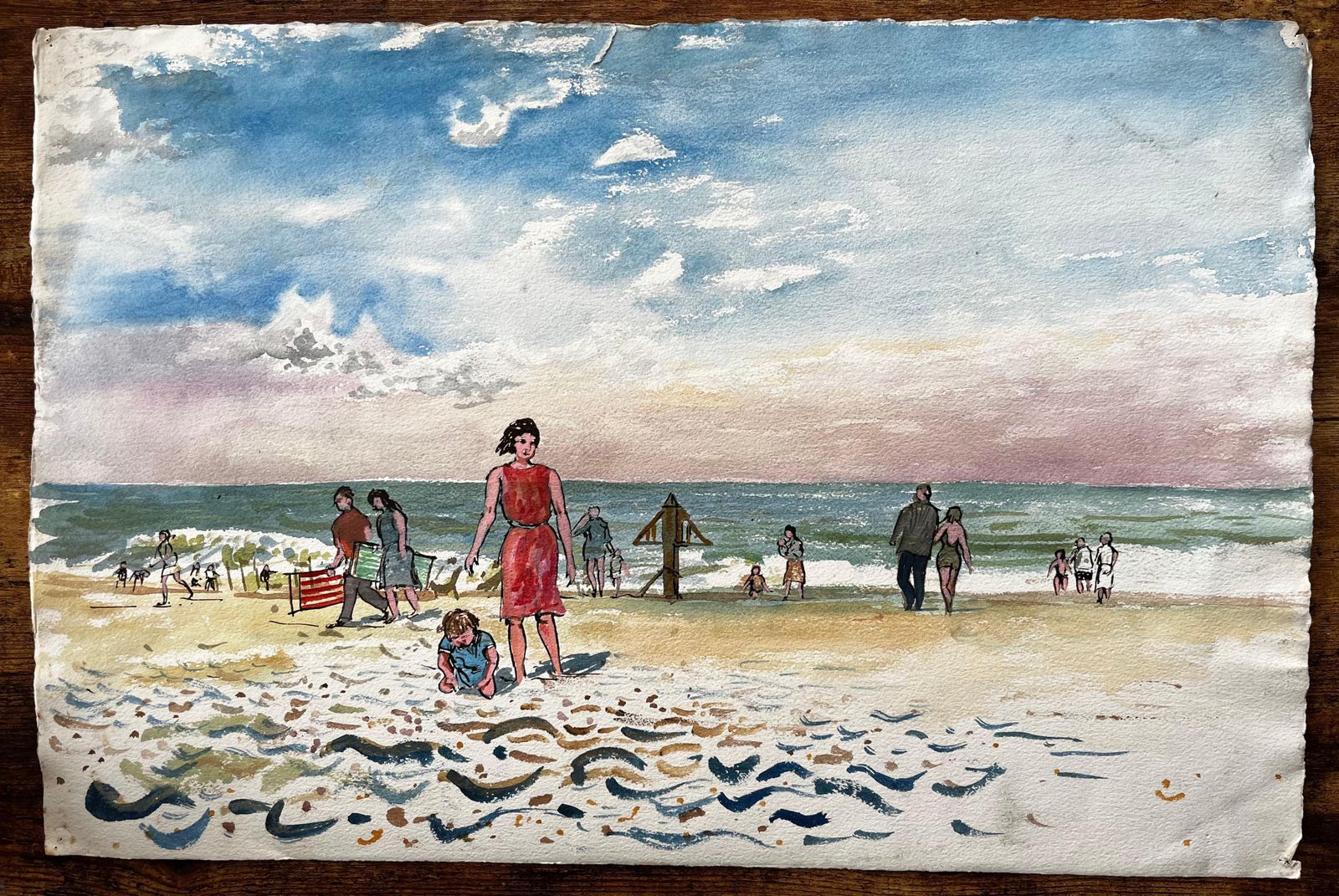 John Steane (B.1931)dorset Beach Scene With Families Sea And Sky By British Artist John Steane photo furniture