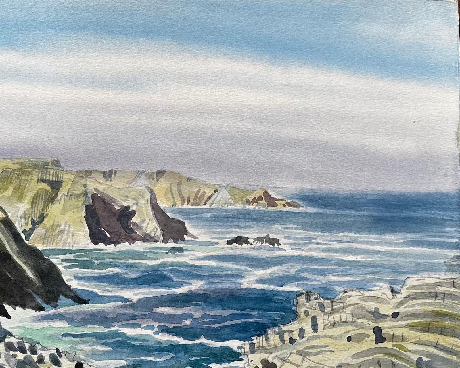 John Steane (B.1931)dramatic Dorset Coast Cliffs And Sea 1990 Watercolour By John Steane1990 photo vinterior