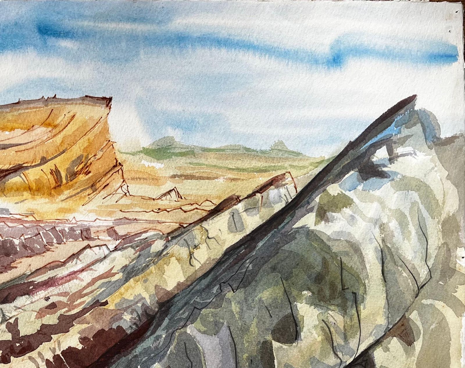 John Steane (B.1931)jurassic Cliffs Dorset Coast 1970s British Watercolour Landscape Painting1977 photo vinterior