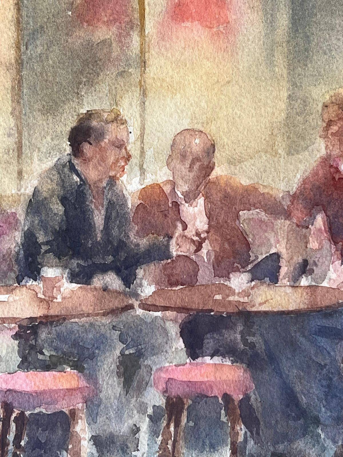 Anthony Herbertfigures Drinking In A Cosy Wooden Warm Lit Pub British Watercolour Painting photo 449.0