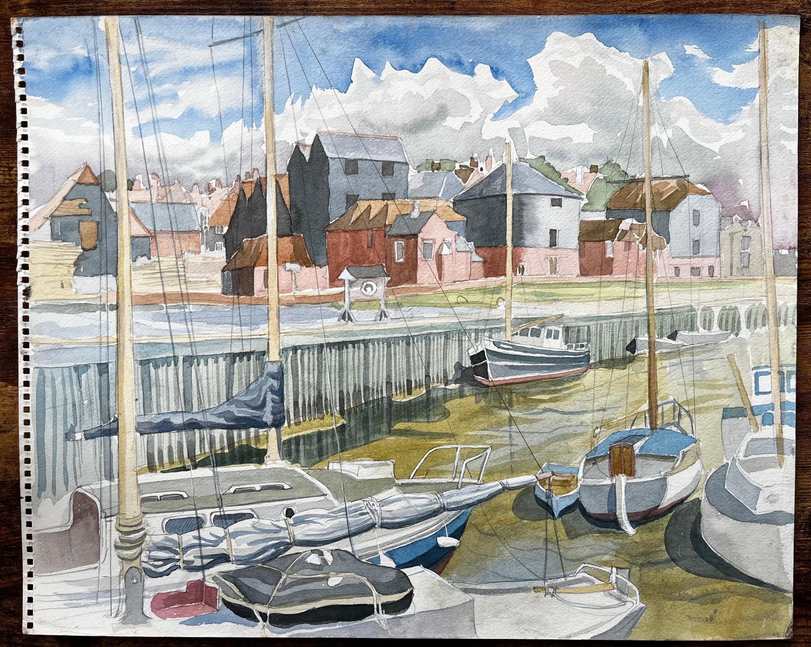 John Steane (B.1931)sandwich Harbour Kent Boats And Historic Waterfront British Watercolour photo furniture