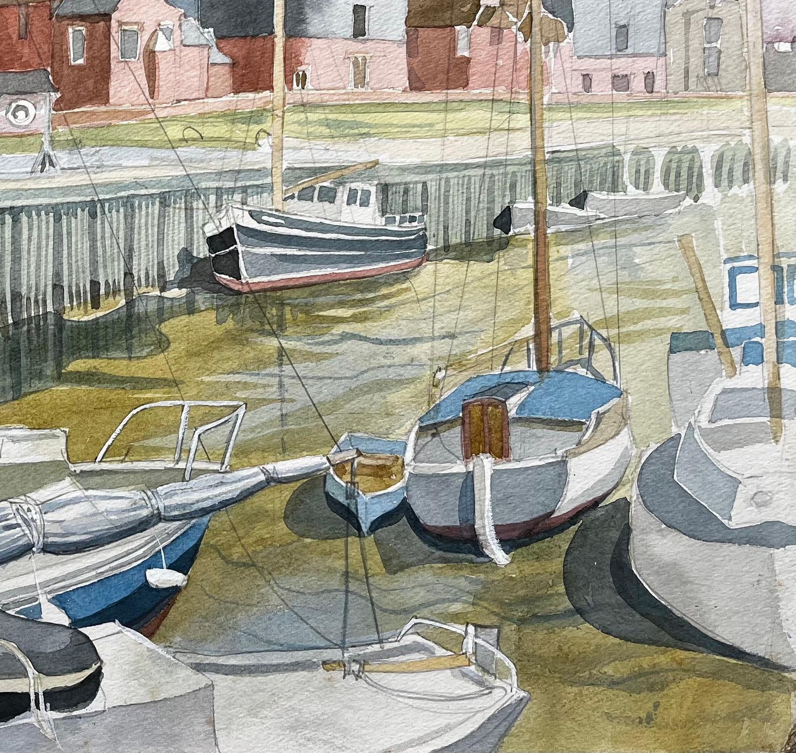 John Steane (B.1931)sandwich Harbour Kent Boats And Historic Waterfront British Watercolour photo for sale