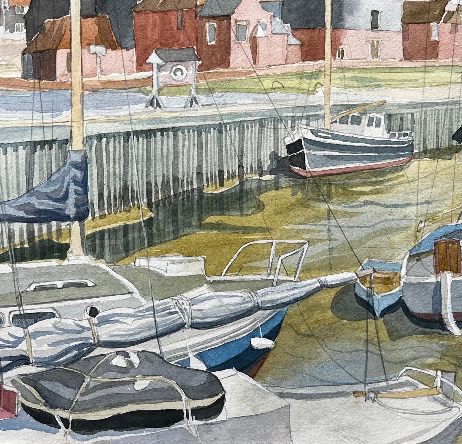 John Steane (B.1931)sandwich Harbour Kent Boats And Historic Waterfront British Watercolour photo Art