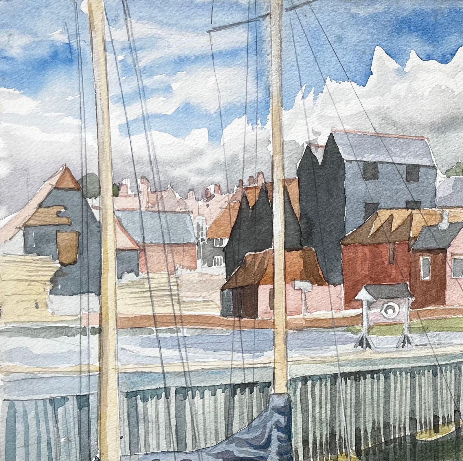 John Steane (B.1931)sandwich Harbour Kent Boats And Historic Waterfront British Watercolour photo vinterior