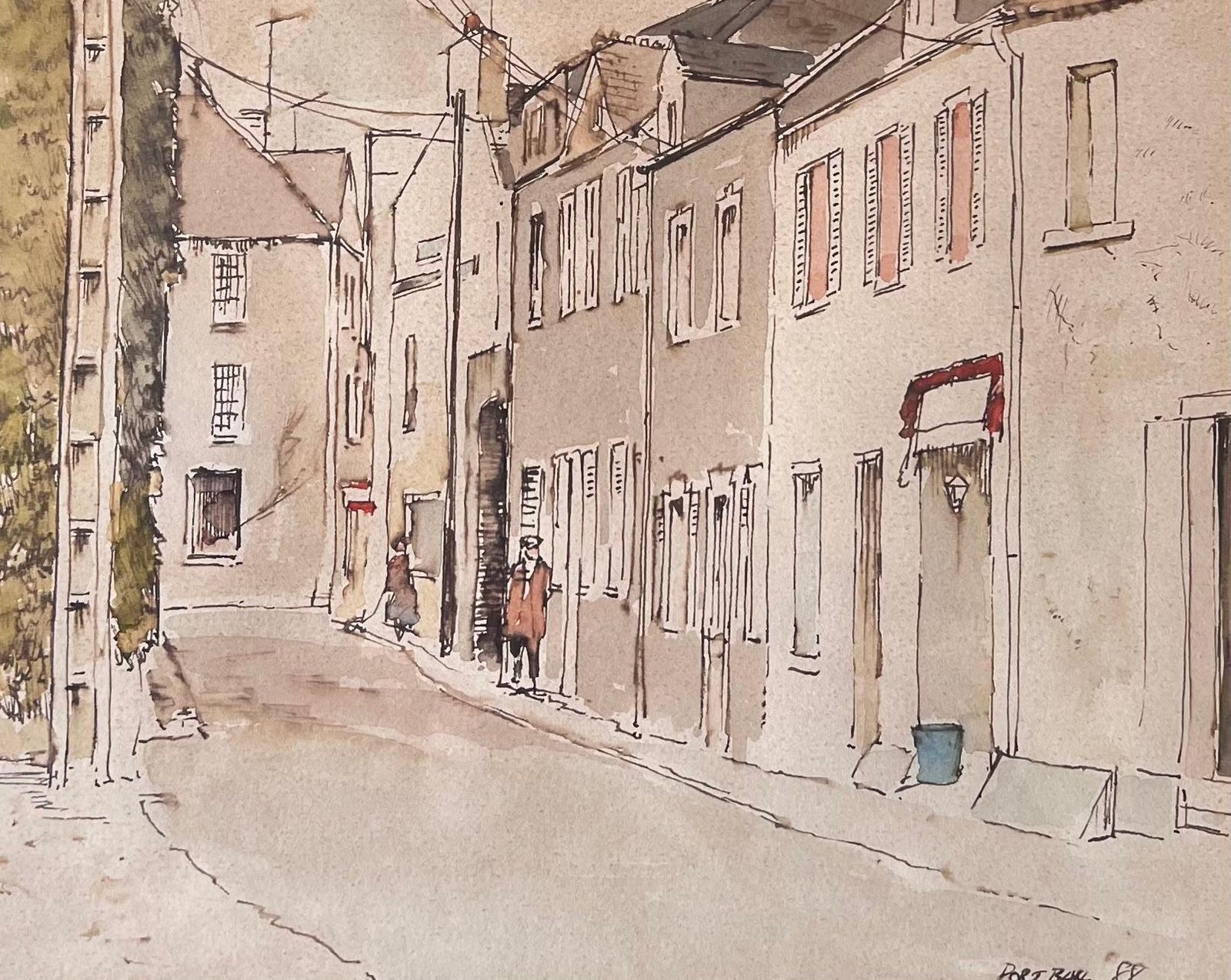 Anthony Herberta Quiet Narrow Street Lined With Pale Buildings British Watercolour Painting photo vinterior