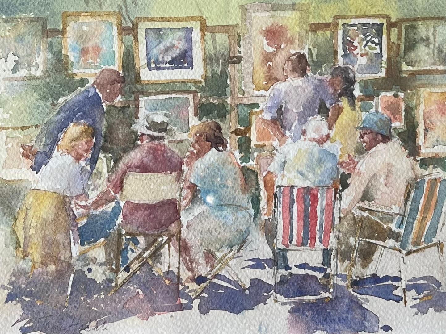 Anthony Herbertfigures Admiring And Discussing The Summer Outdoor Art Fair British Watercolour photo for sale