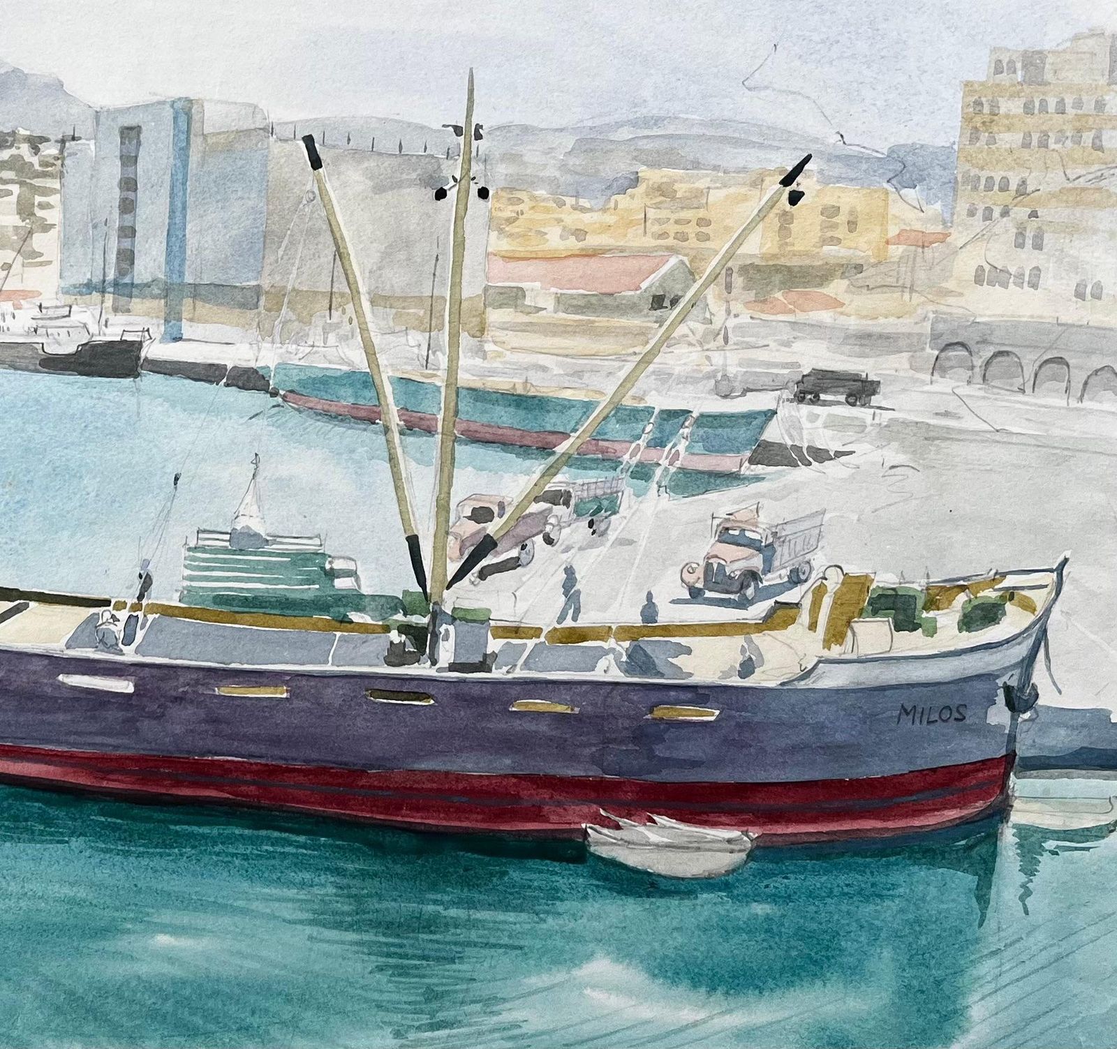 John Steane (B.1931)heraklion Harbour Crete Ship Milos Greek Port Scene Signed 1967 Watercolour1967 photo buy