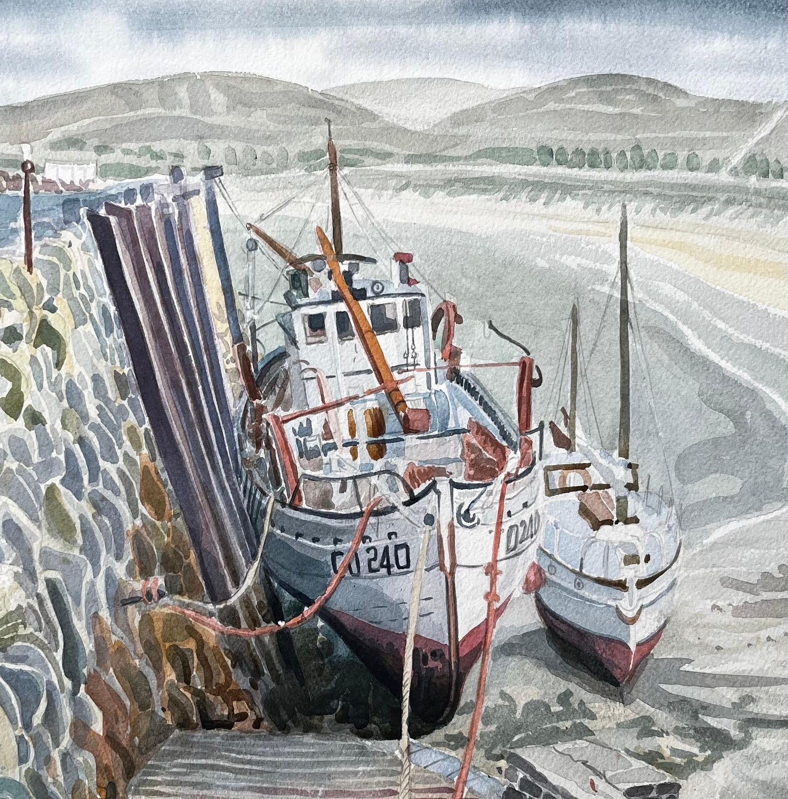 John Steane (B.1931)shetland Harbour Fishing Boats At Low Tide By British Artist John Steane photo vinterior