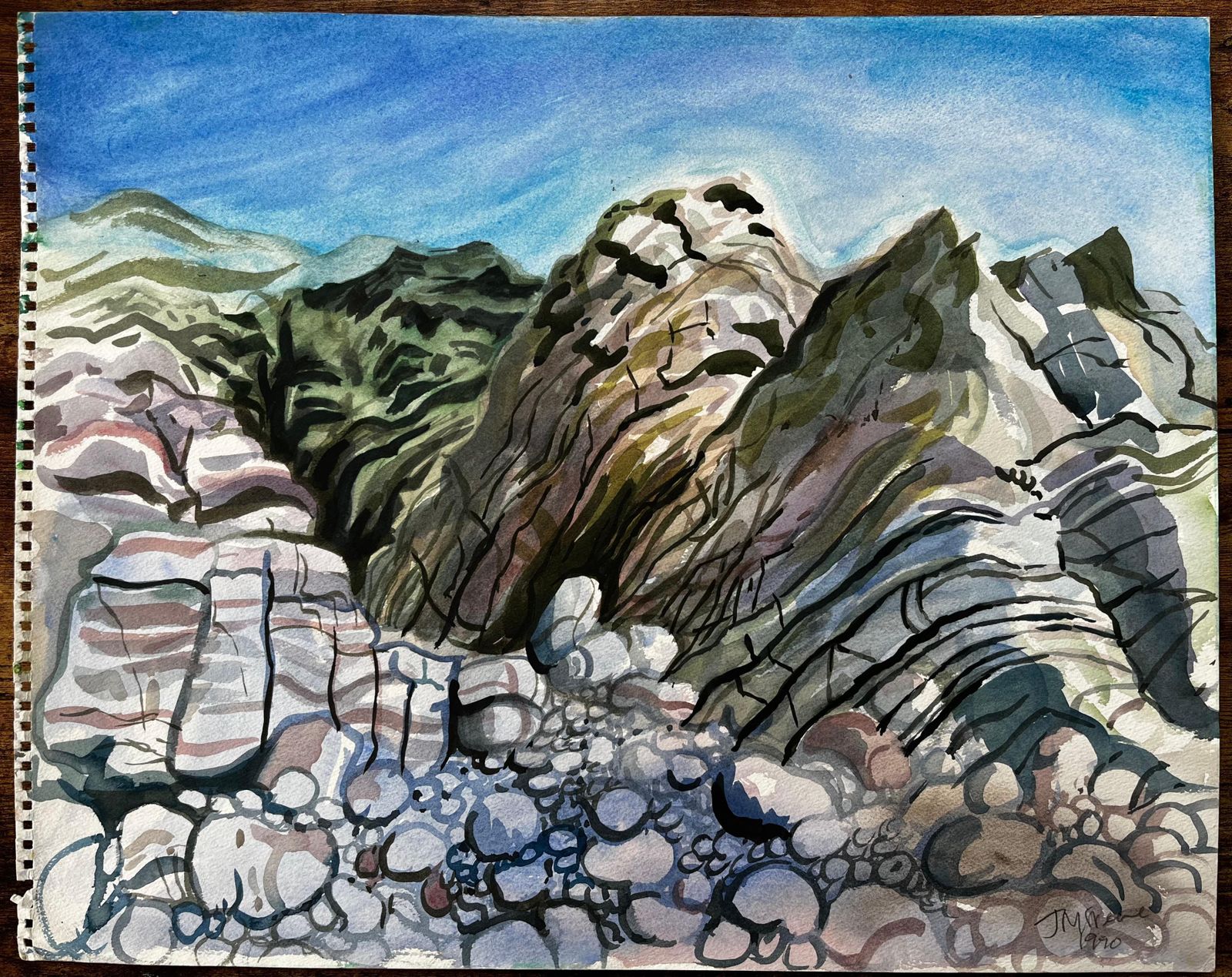 John Steane (B.1931)dorset Coast Abstract Rock Formations With Pebble Beach 1990 Signed Watercolour1990 photo furniture
