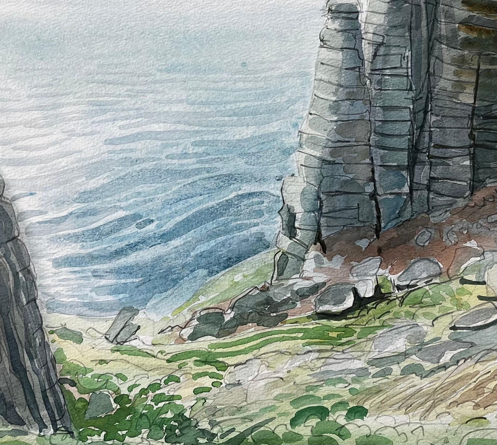 John Steane (B.1931)dorset Coastal Cliffs Seascape With Rock Formations Watercolour 19701977 photo vinterior