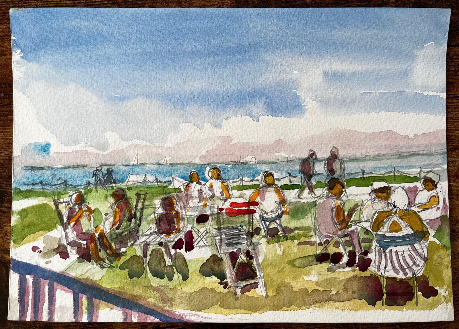 John Steane (B.1931)osborne House Beach Scene Isle Of Wight 2018 Watercolour Figures And Sea View2018 photo furniture