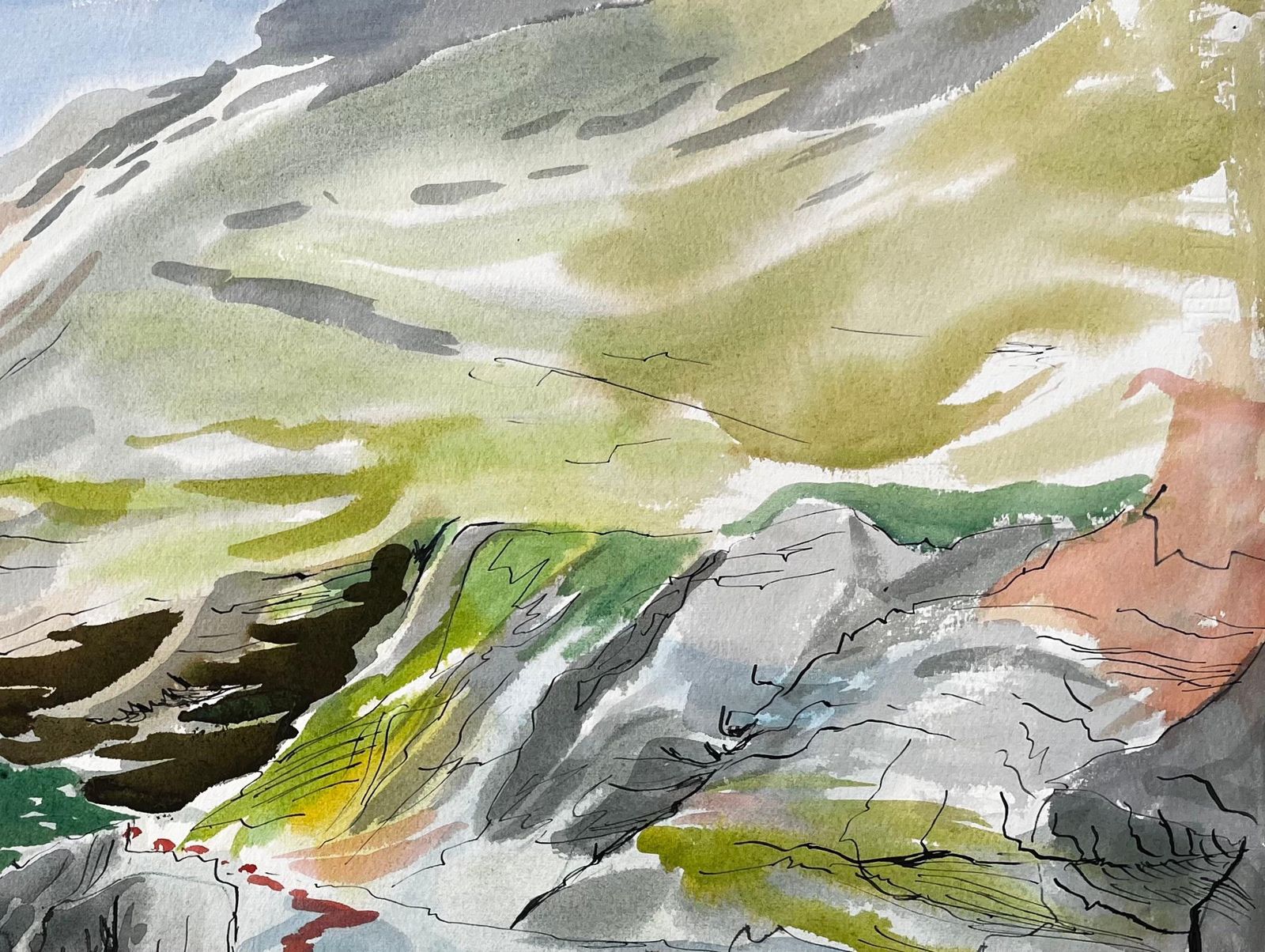John Steane (B.1931)cliffs And Rock Pools On The Dorset Coastline Expressive Coastal Watercolour photo 641.0