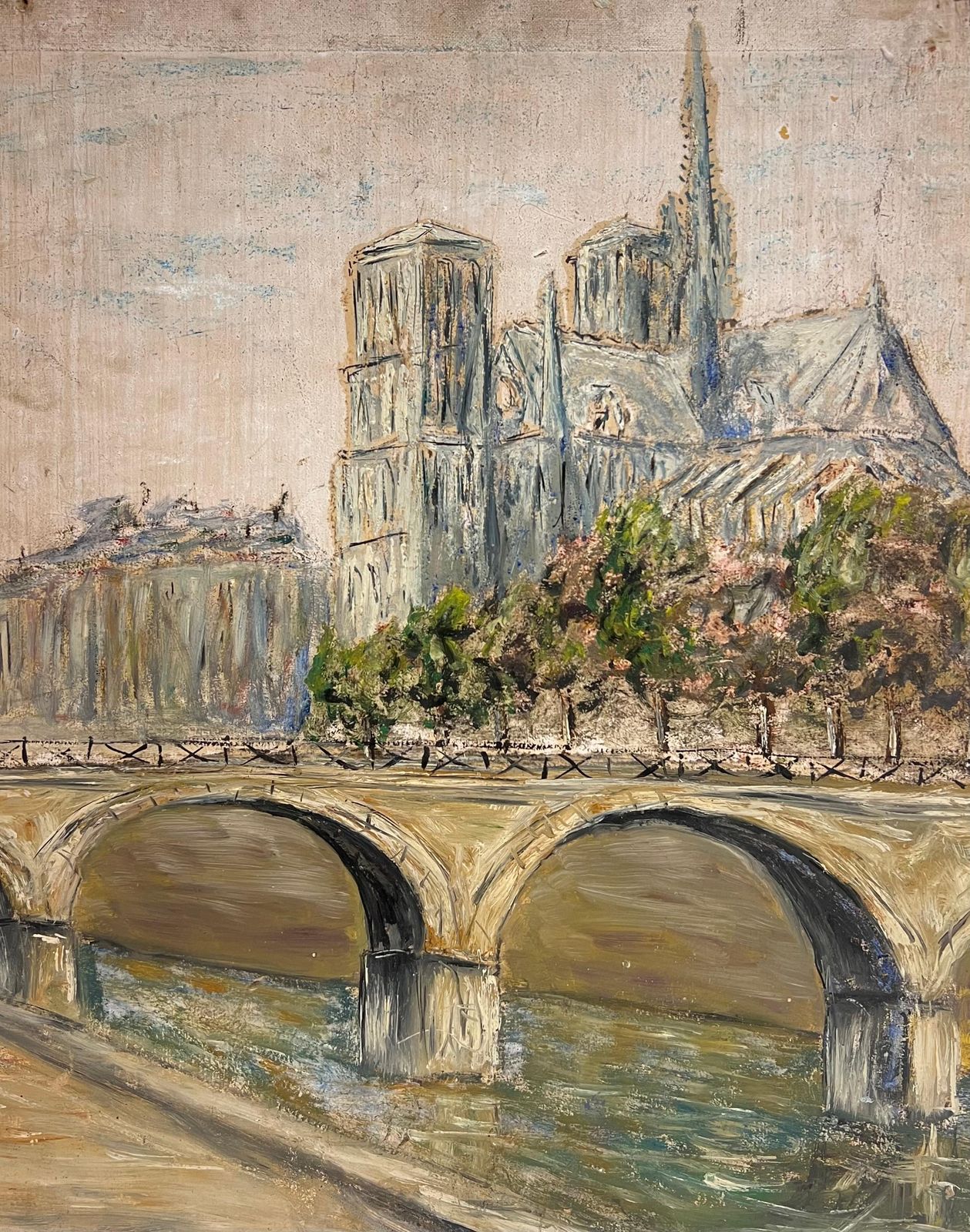 Jean Fourienotre Dame De Paris With Bridge Over The Seine Landscape Oil Painting
