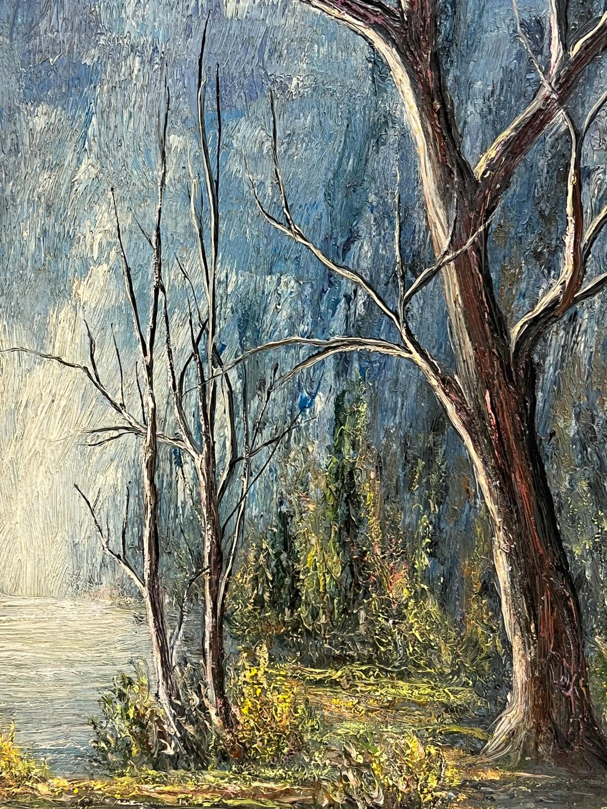 Jean Fouriebare Trees Along A Riverbend In Winter Light Oil Landscape Painting photo 458.0