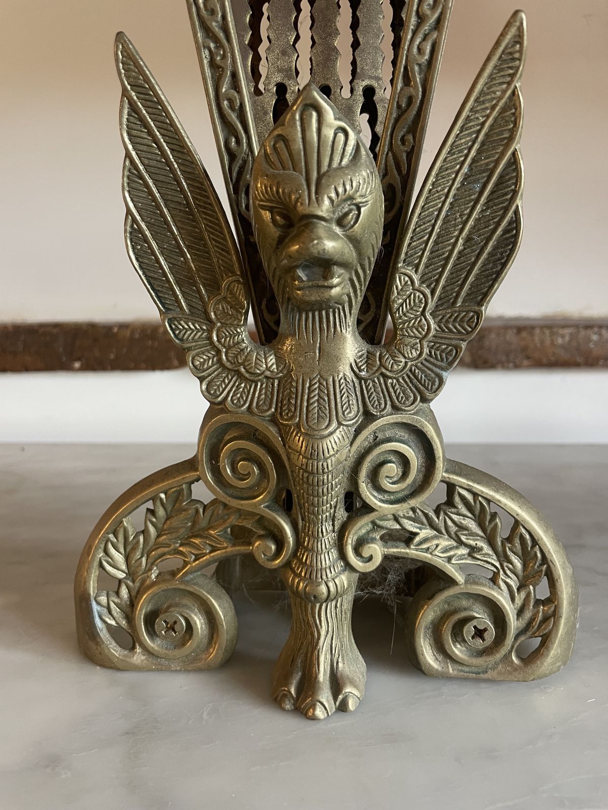 Antique Folding Brass Griffin Fan Fireplace Screen photo furniture