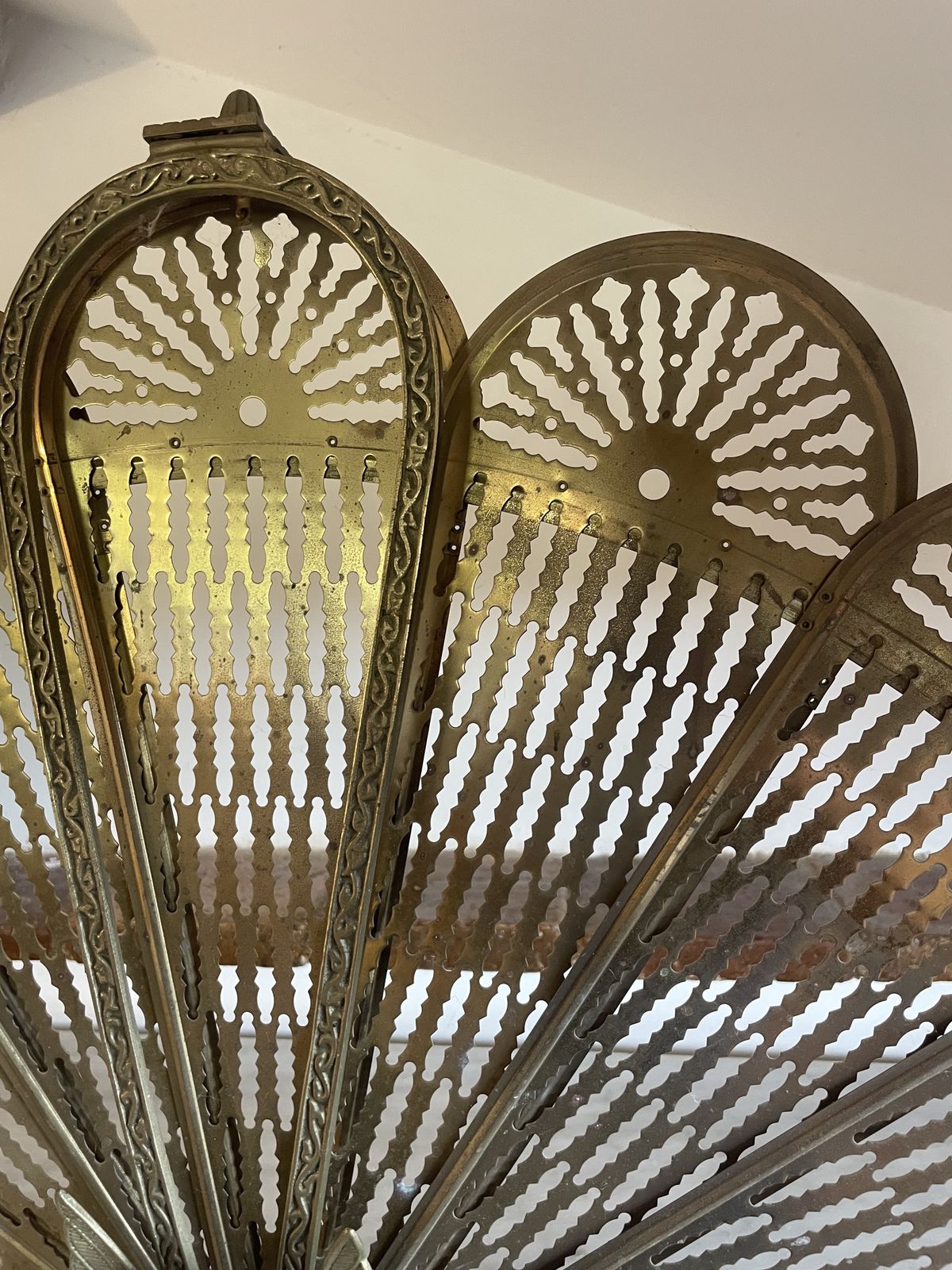 Antique Folding Brass Griffin Fan Fireplace Screen photo buy