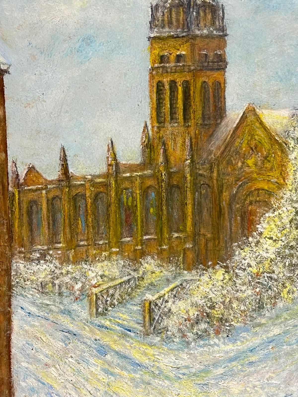 Jean Fouriesnow Covered Street Leading To The Church Yard Winter Oil Landscape Painting photo for sale