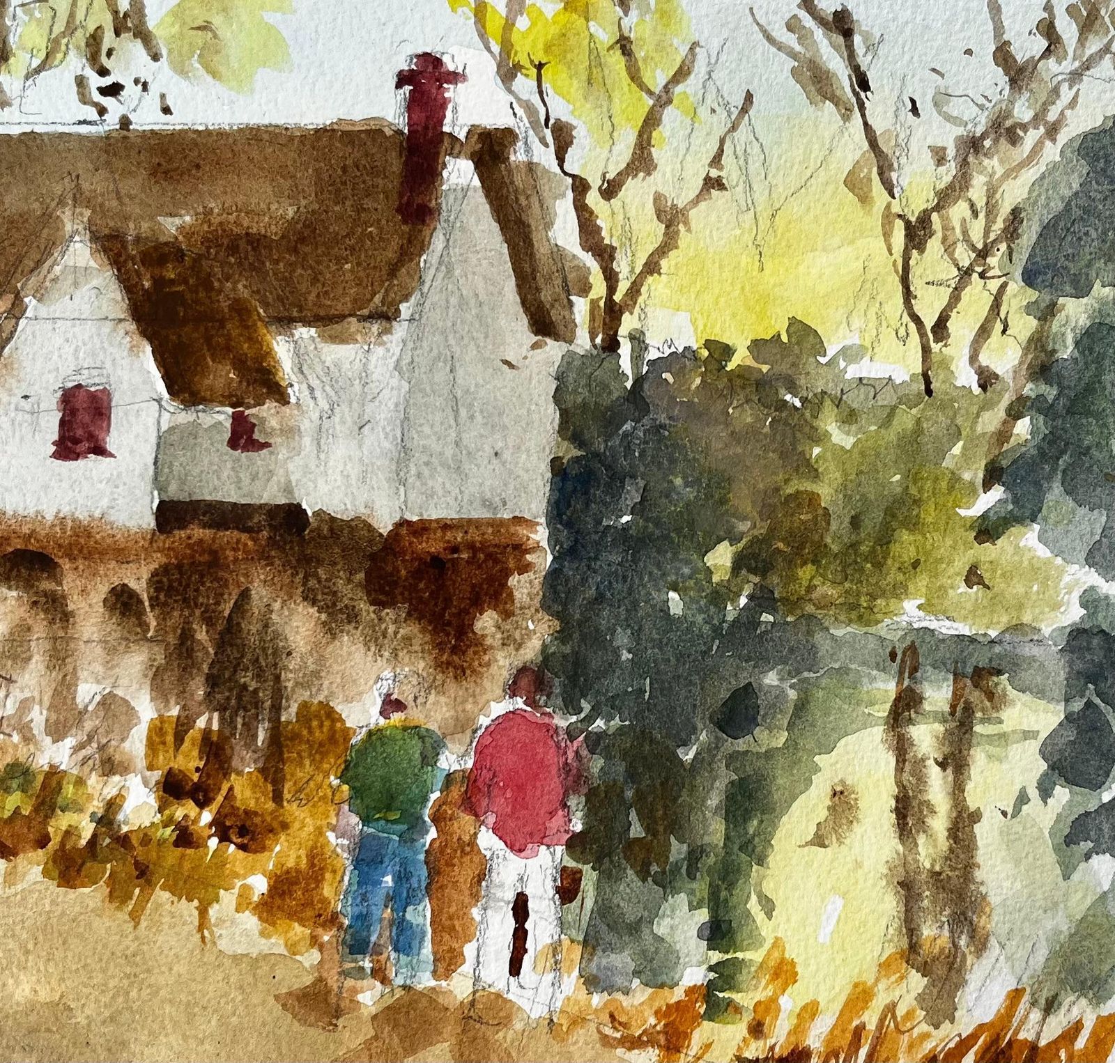 Anthony Herbertflatford Mill Suffolk Landscape With Figures And Thatched Cottage Watercolour photo vinterior