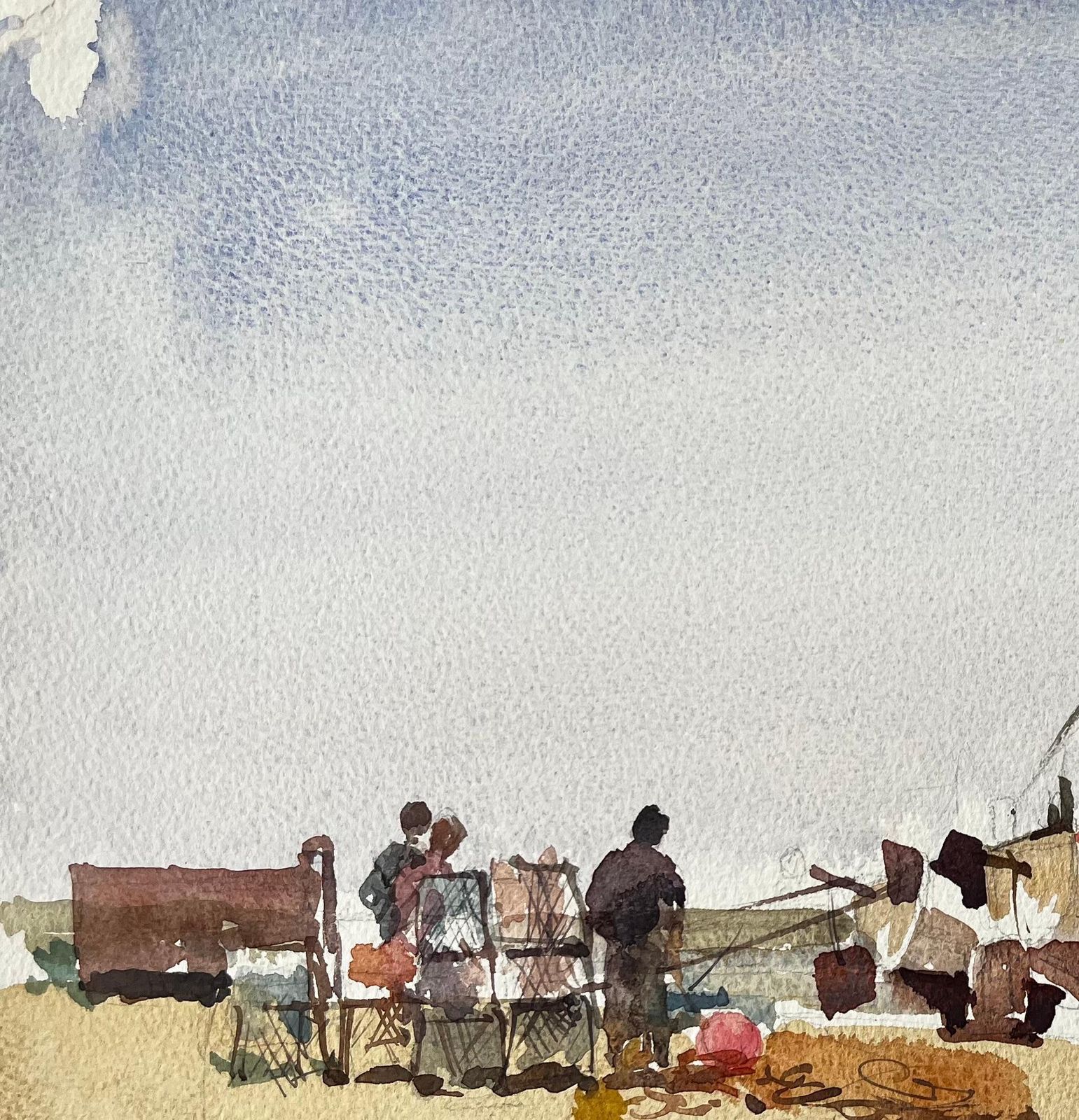 Anthony Herbertbeached Fishing Boat With Figures And Nets On Winter Shore Watercolour Scene photo 545.0