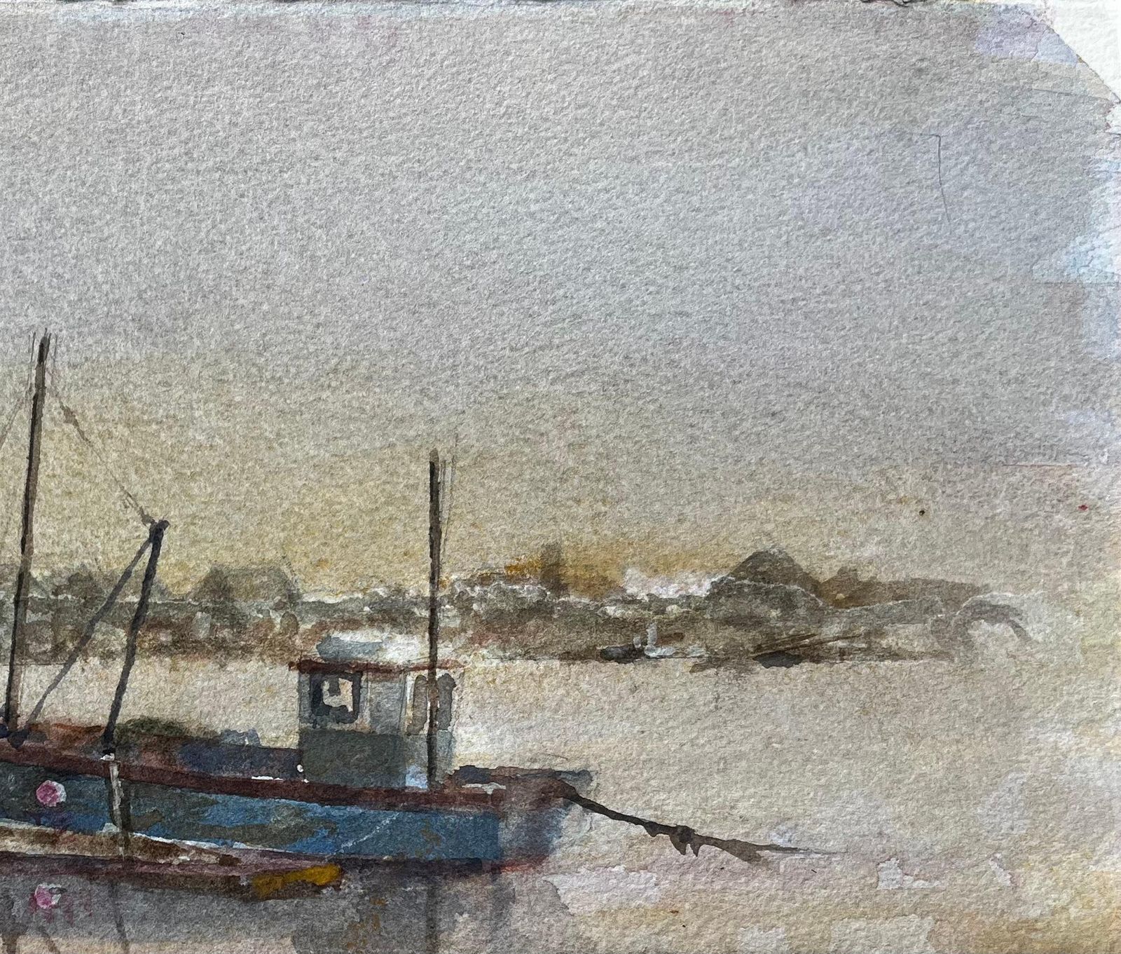 Anthony Herbertmisty Estuary With Blue Fishing Boat And Figure And Wooden Jetty By Tony Herbert photo vinterior