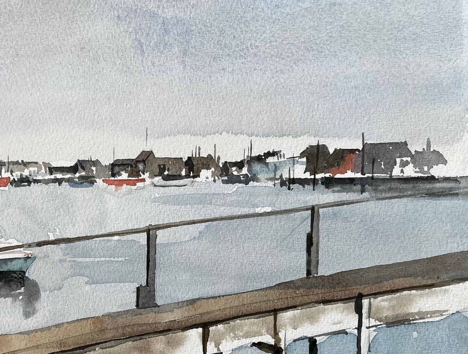 Anthony Herbertsouthwold Harbour Suffolk View Across Estuary With Jetty Boats And Fishing Huts photo vinterior