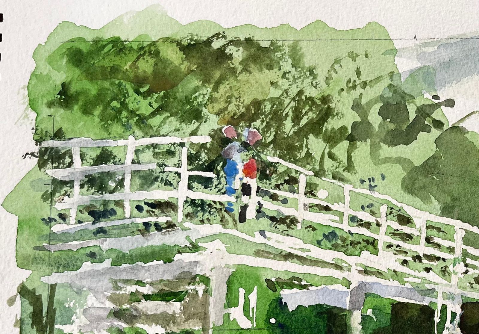 Anthony Herbertflatford Mill Suffolk White Footbridge And Figures In Summer Landscape photo for sale