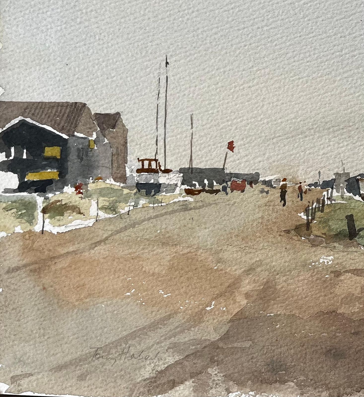 Anthony Herbertoriginal Watercolour Southwold Harbour Coastal Scene With Boats And Jetty1993 photo 540.0