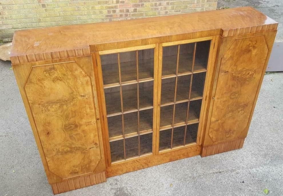 Stunning Large Art Deco Walnut & Sycamore Bookcase Epstein photo vintage
