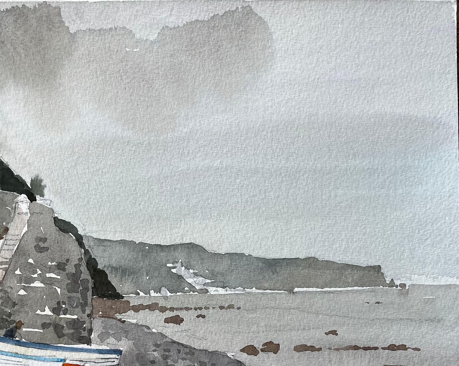 Anthony Herbert1987 Watercolour Of Bucks Mills North Devon With Fishing Boats, Cliffs And Shore1987 photo vinterior