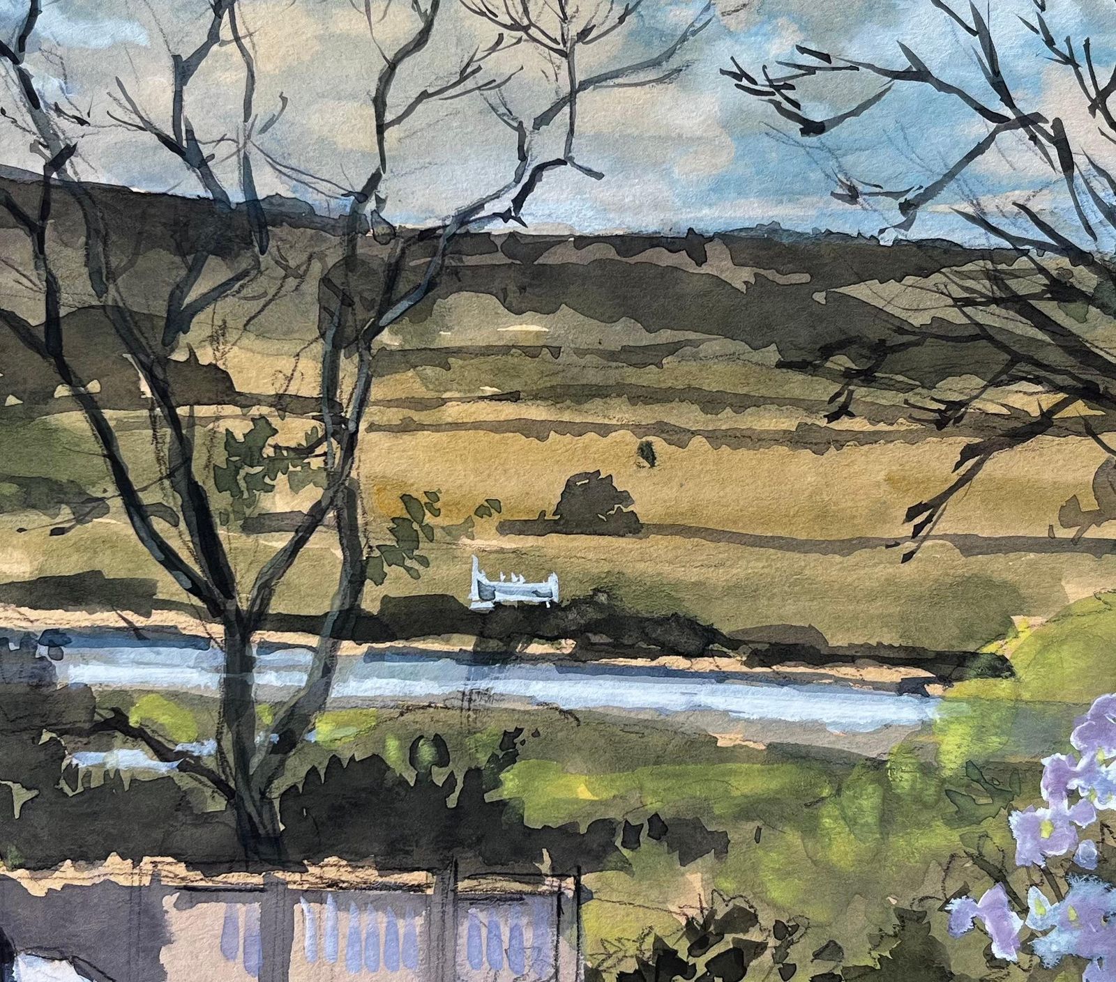 Anthony Herbertseaton Devon Landscape View Through Trees With River And Garden Flowers 19811981 photo vinterior
