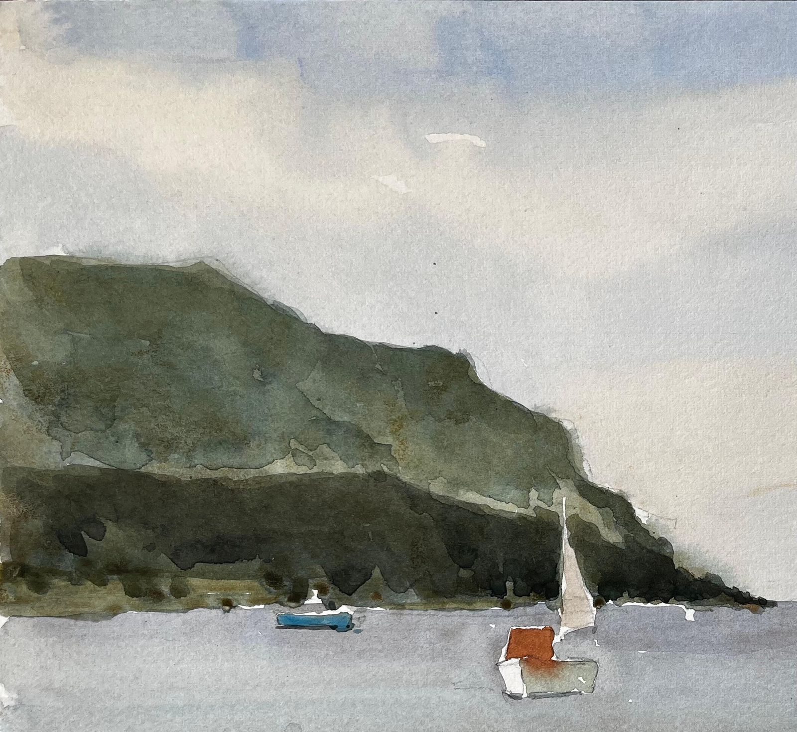 Anthony Herberthope Cove Devon Harbour View With Sailboats And Beach Watercolour Painting 19841984 photo 459.0