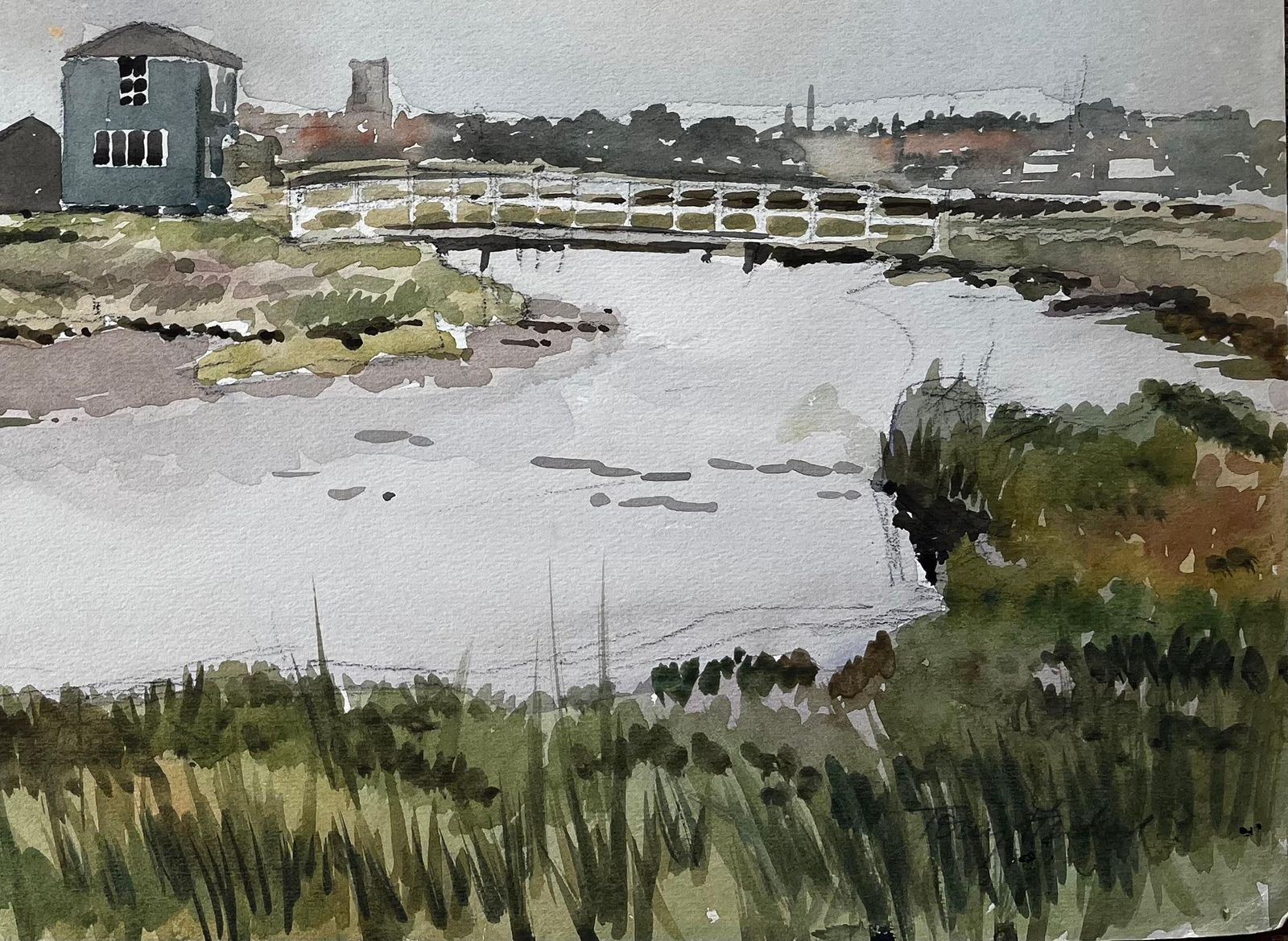 Anthony Herbertwalberswick Suffolk Coastal River Scene With Bridge And Village Watercolour 19811981 photo 449.0