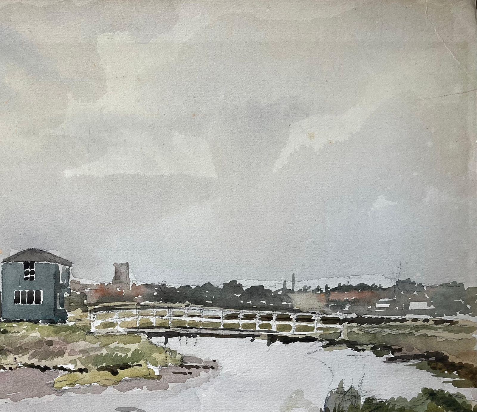 Anthony Herbertwalberswick Suffolk Coastal River Scene With Bridge And Village Watercolour 19811981 photo vinterior