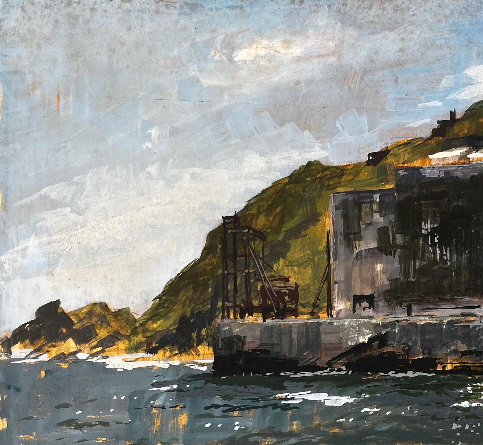Anthony Herbertporthonstock Cornwall Clifftop Coastal Industrial Ruins Acrylic On Board 19681968 photo Art