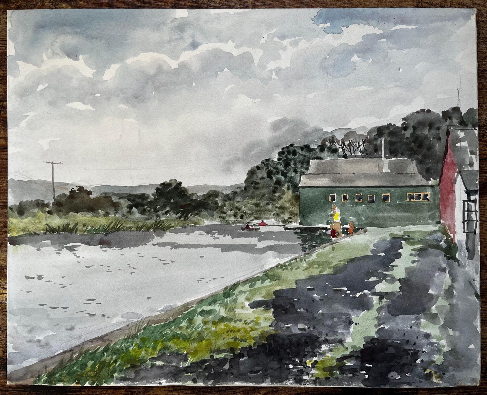 Anthony Herbertbude Canal Cornwall Riverside Boathouse Scene Watercolour Landscape 19781978 photo furniture