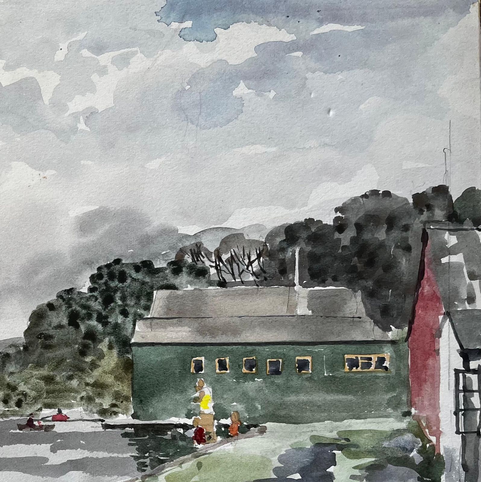 Anthony Herbertbude Canal Cornwall Riverside Boathouse Scene Watercolour Landscape 19781978 photo for sale