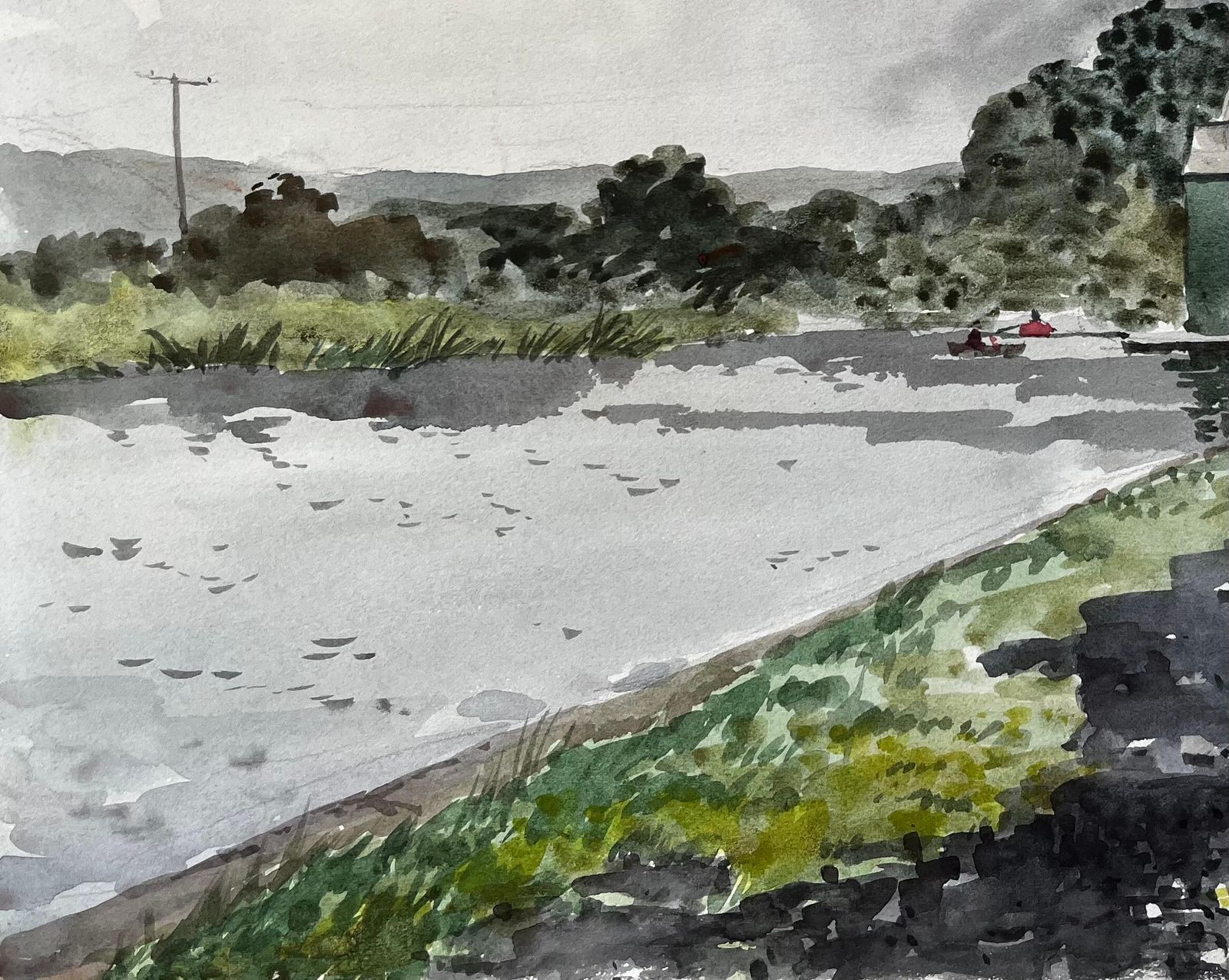 Anthony Herbertbude Canal Cornwall Riverside Boathouse Scene Watercolour Landscape 19781978 photo vinterior