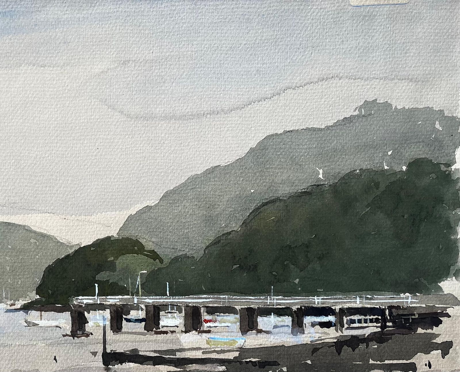 Anthony Herbert1982 Watercolour Of Dittisham River Dart Devon With Boats And Woodland Hills1982 photo vinterior