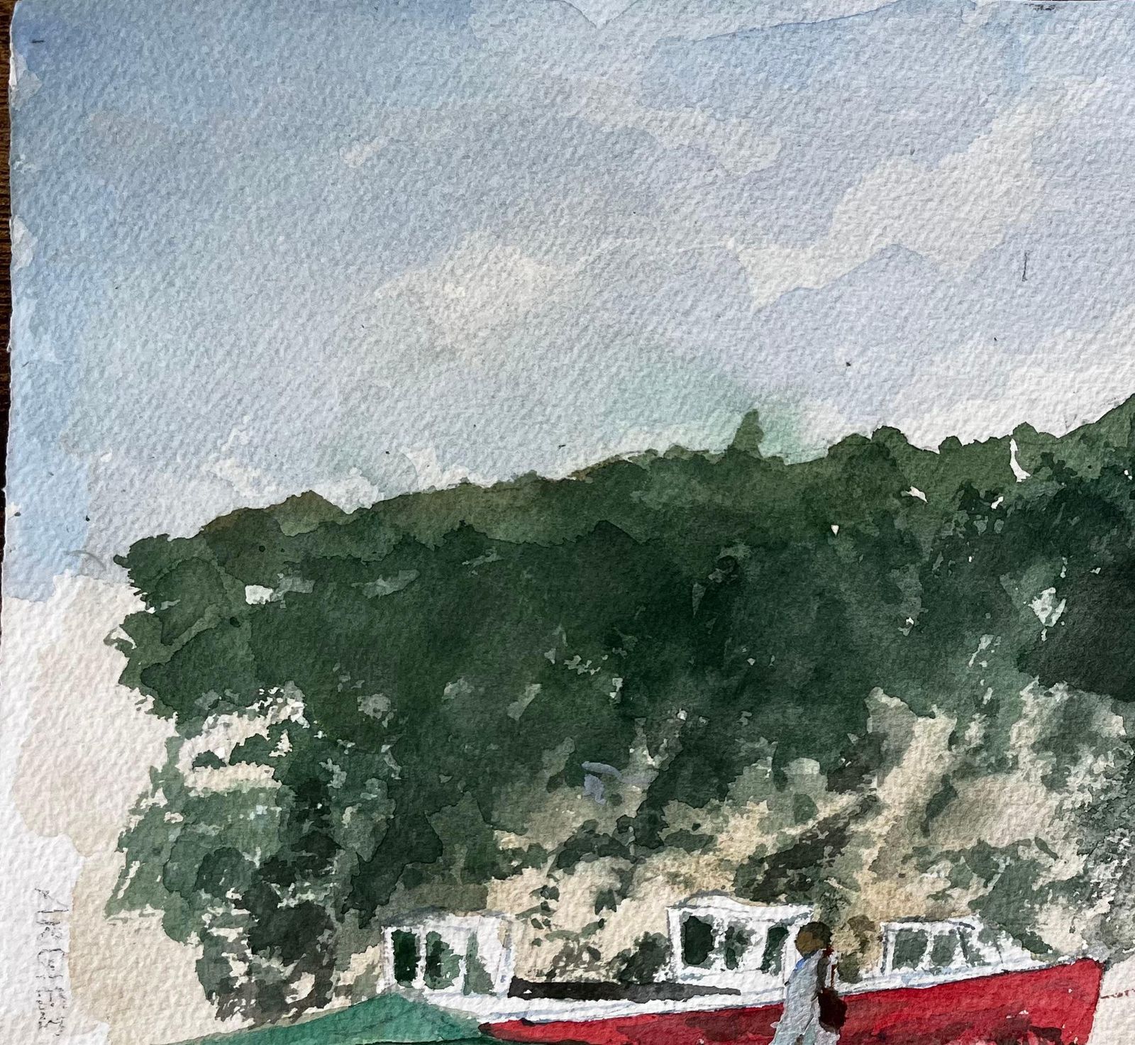 Anthony Herbertwatercolour Of Beer East Devon Fishing Beach With Boats, Cliffs And Figures photo Art