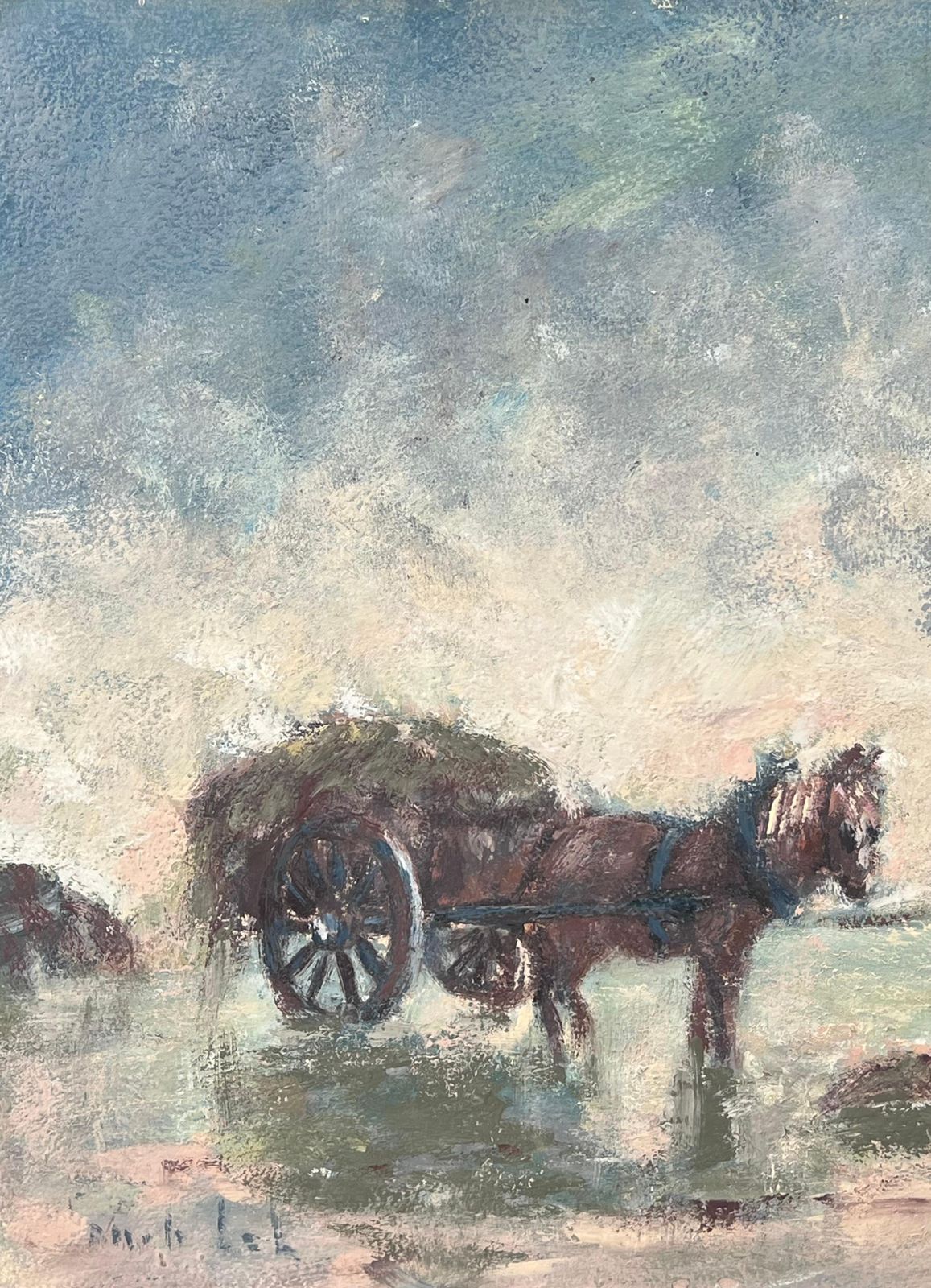 Fanch Lelfarmer And Horse In A Pastoral French Field Landscape Oil Painting photo for sale