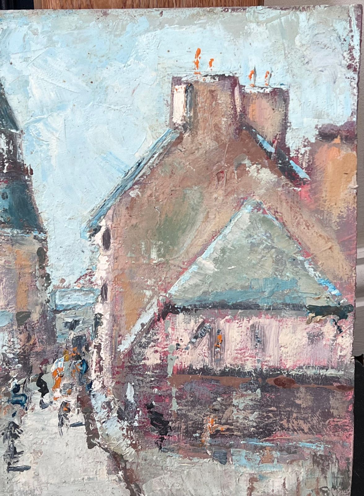 Fanch Lelimpressionist View Of A French Village And Tower With Street Figures Painting photo 585.0
