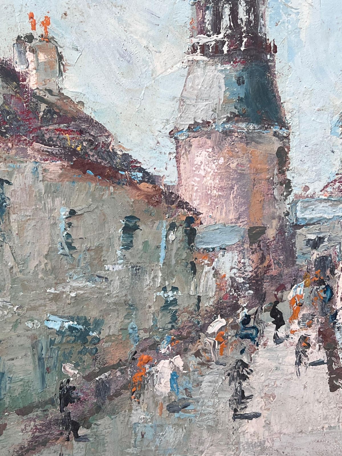 Fanch Lelimpressionist View Of A French Village And Tower With Street Figures Painting photo vintage