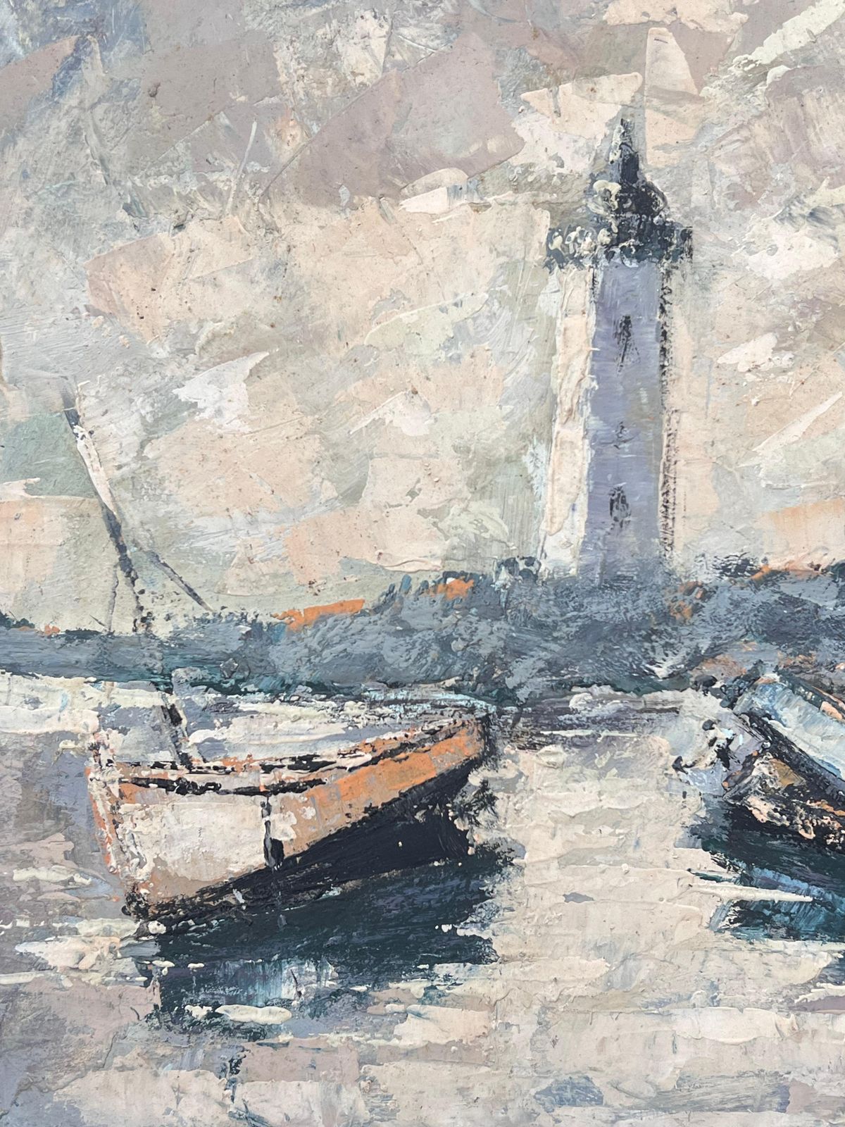 Fanch Lelboats Docked In The Grey Early Morning Harbour French Oil Painting photo Art