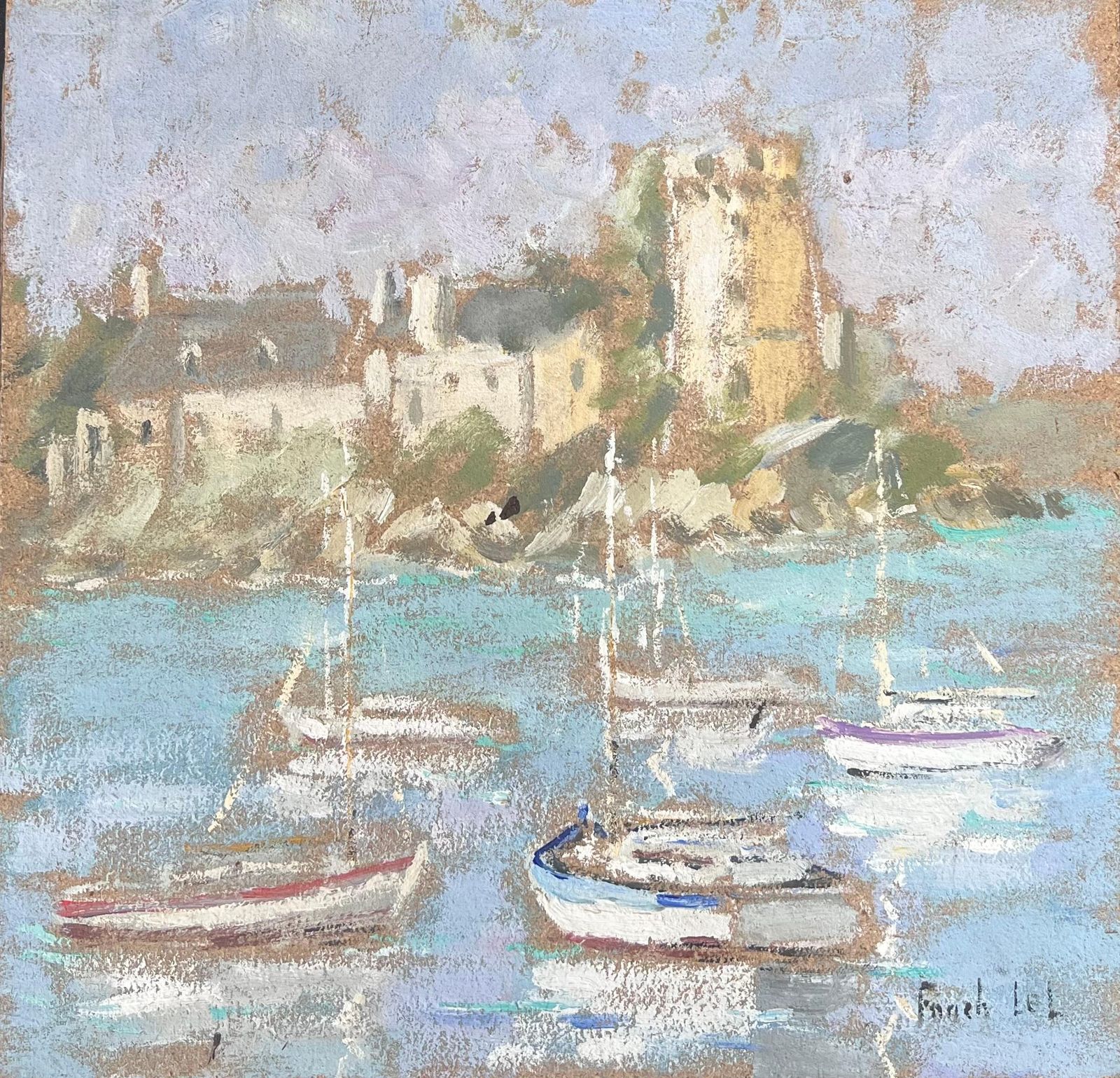 Fanch Lelstill Fishing Harbour Of Montauban France  Impressionist French Oil Painting