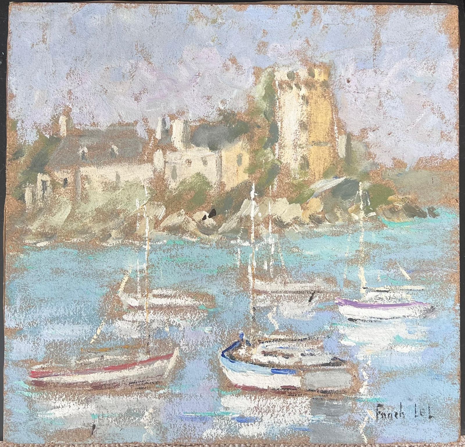 Fanch Lelstill Fishing Harbour Of Montauban France  Impressionist French Oil Painting photo for sale