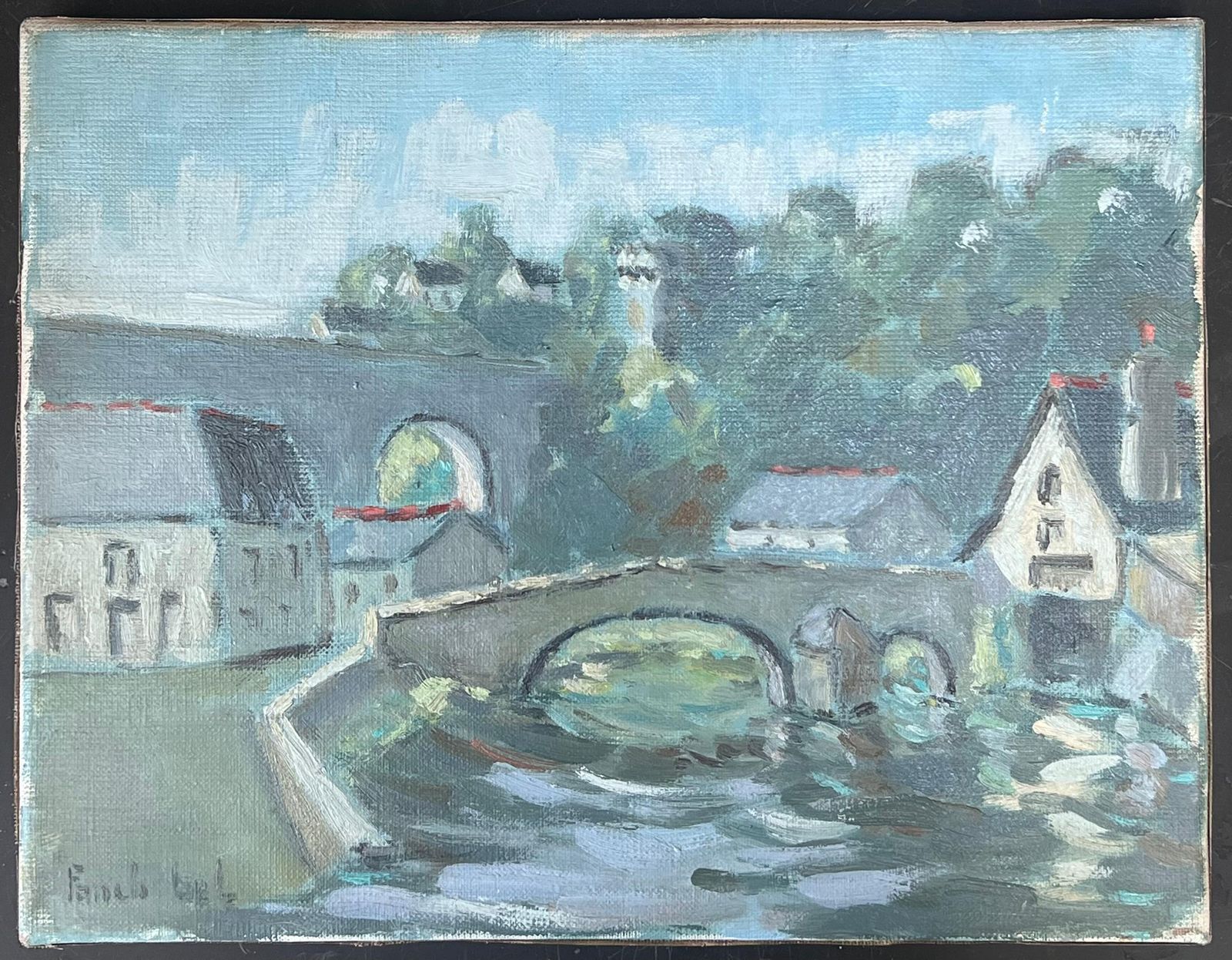 Fanch Lelgentle View Of Pont Aven Bridge Brittany France Landscape Oil Painting photo furniture